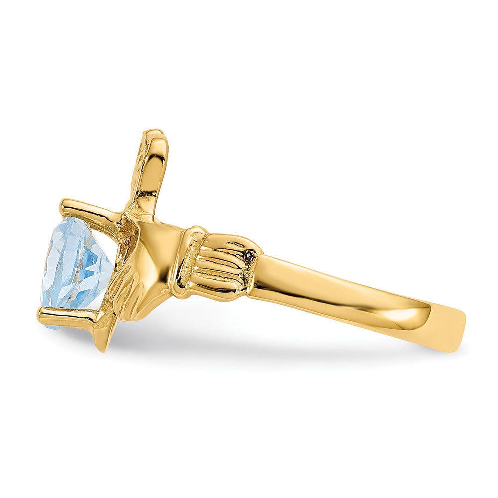 Buy Stylish 10K Gold Claddagh Ring with March Birthstone - Exclusive Value